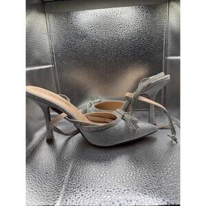 Dream Pairs Silver Glitter Rhinestone Bow Slingback Heels Sz 8.5